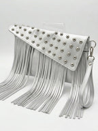 Silver Studded Fringe Clutch