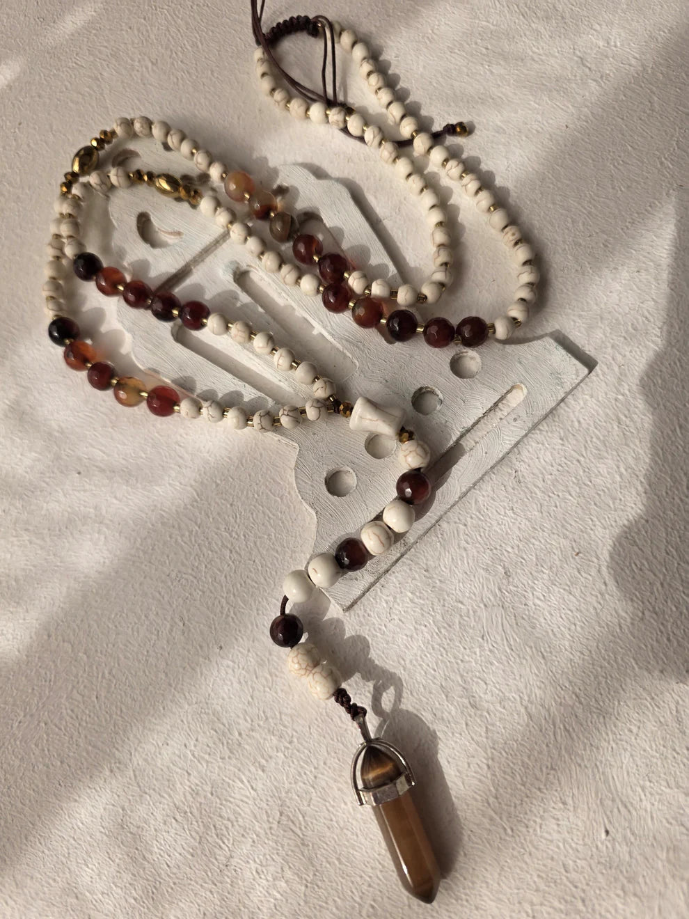 Ramadan Prayer Beads Set - Cream Burgundy Tiger's Eye