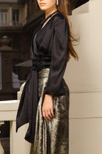 Wrapped Satin Top - Black