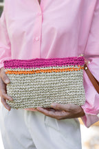 Peach Pop Raffia Clutch
