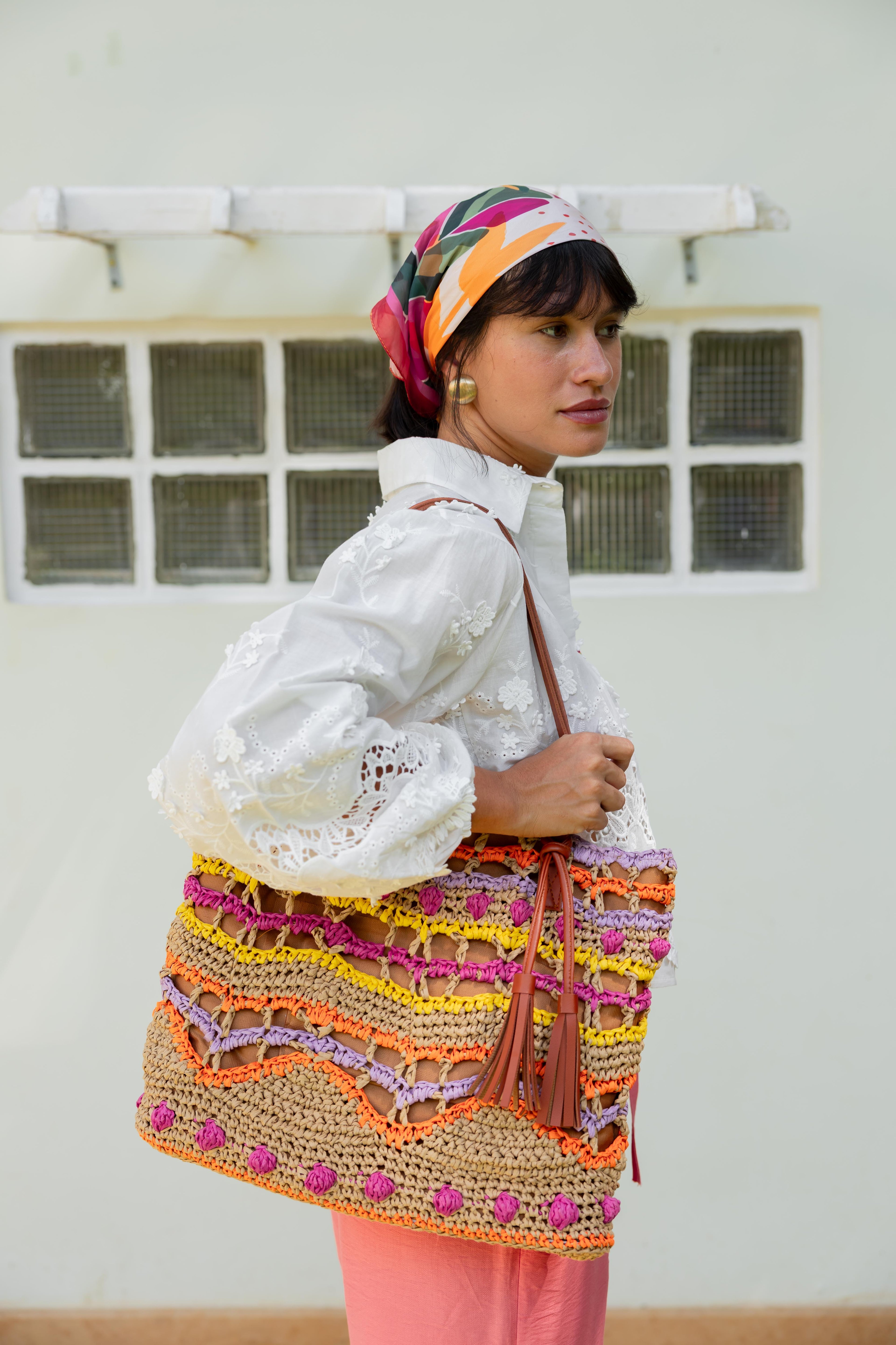 Joyful Raffia Totebag