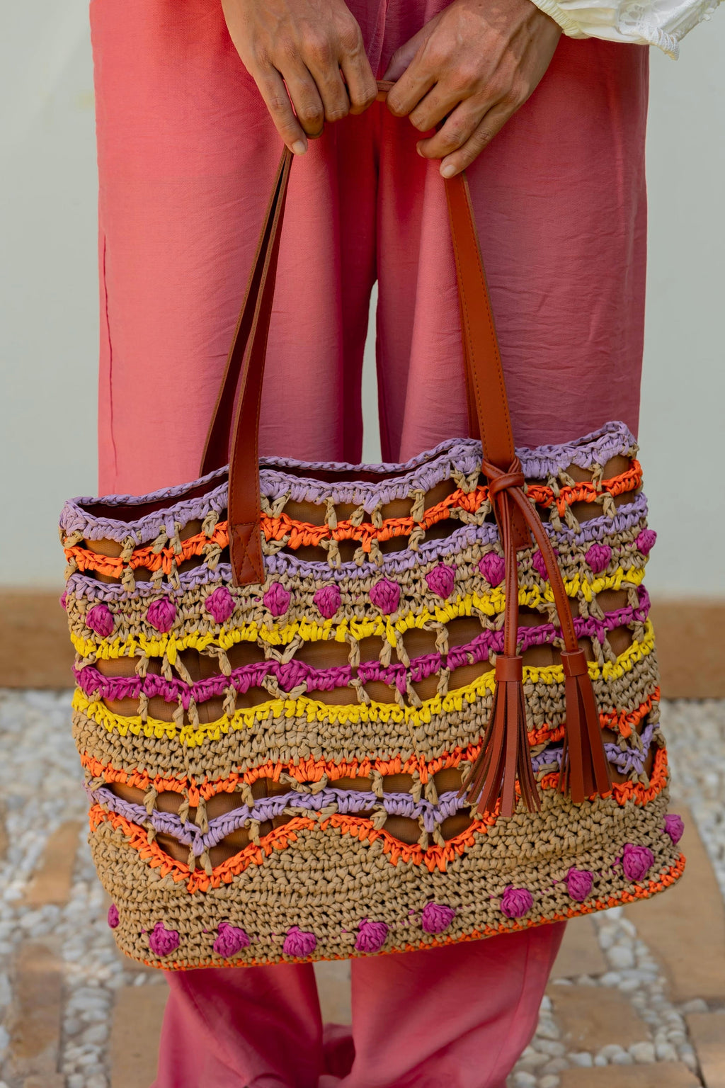 Joyful Raffia Totebag