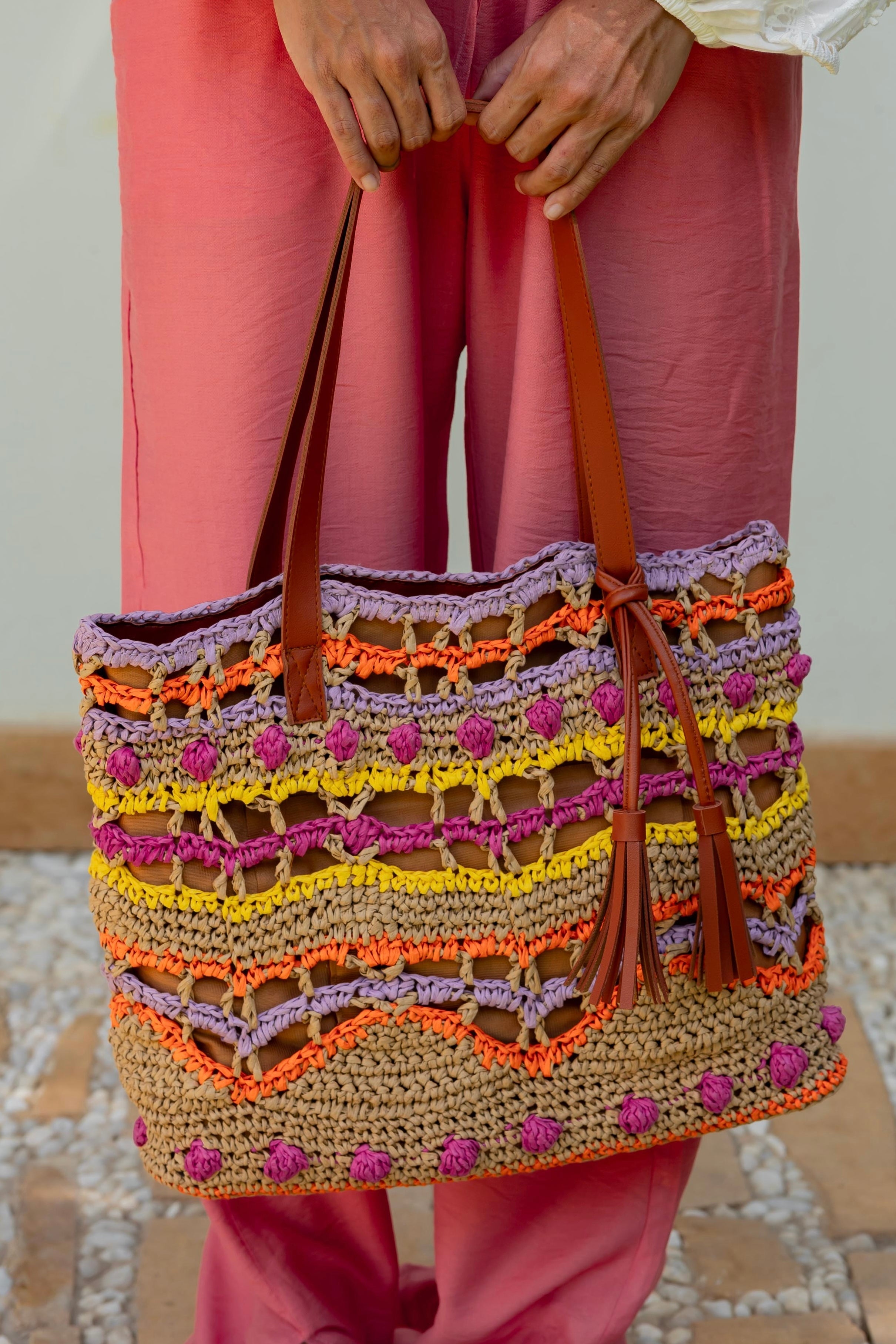 Joyful Raffia Totebag