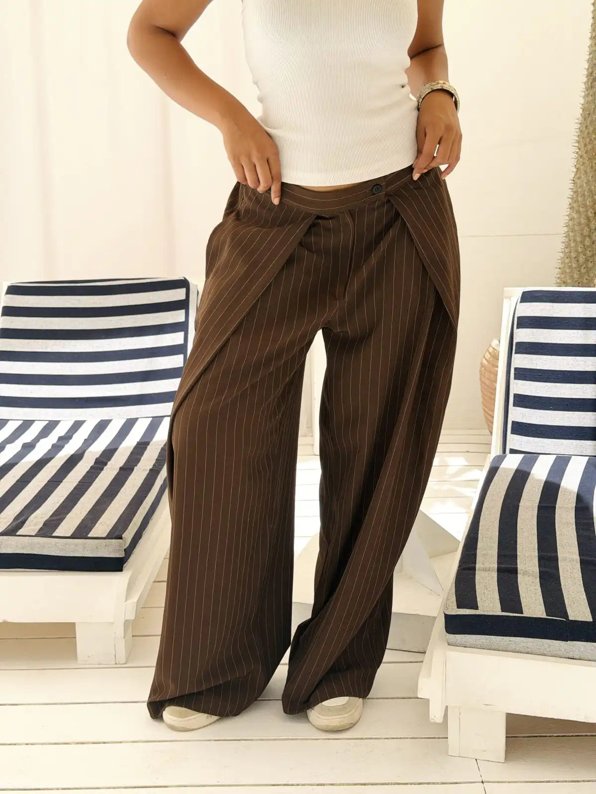 Wide Pleat Striped Pants