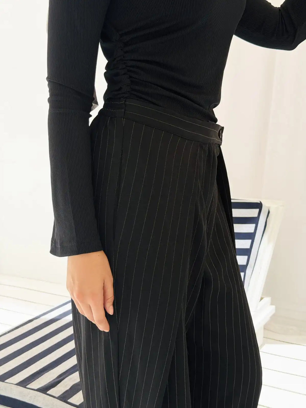 Wide Pleat Striped Pants