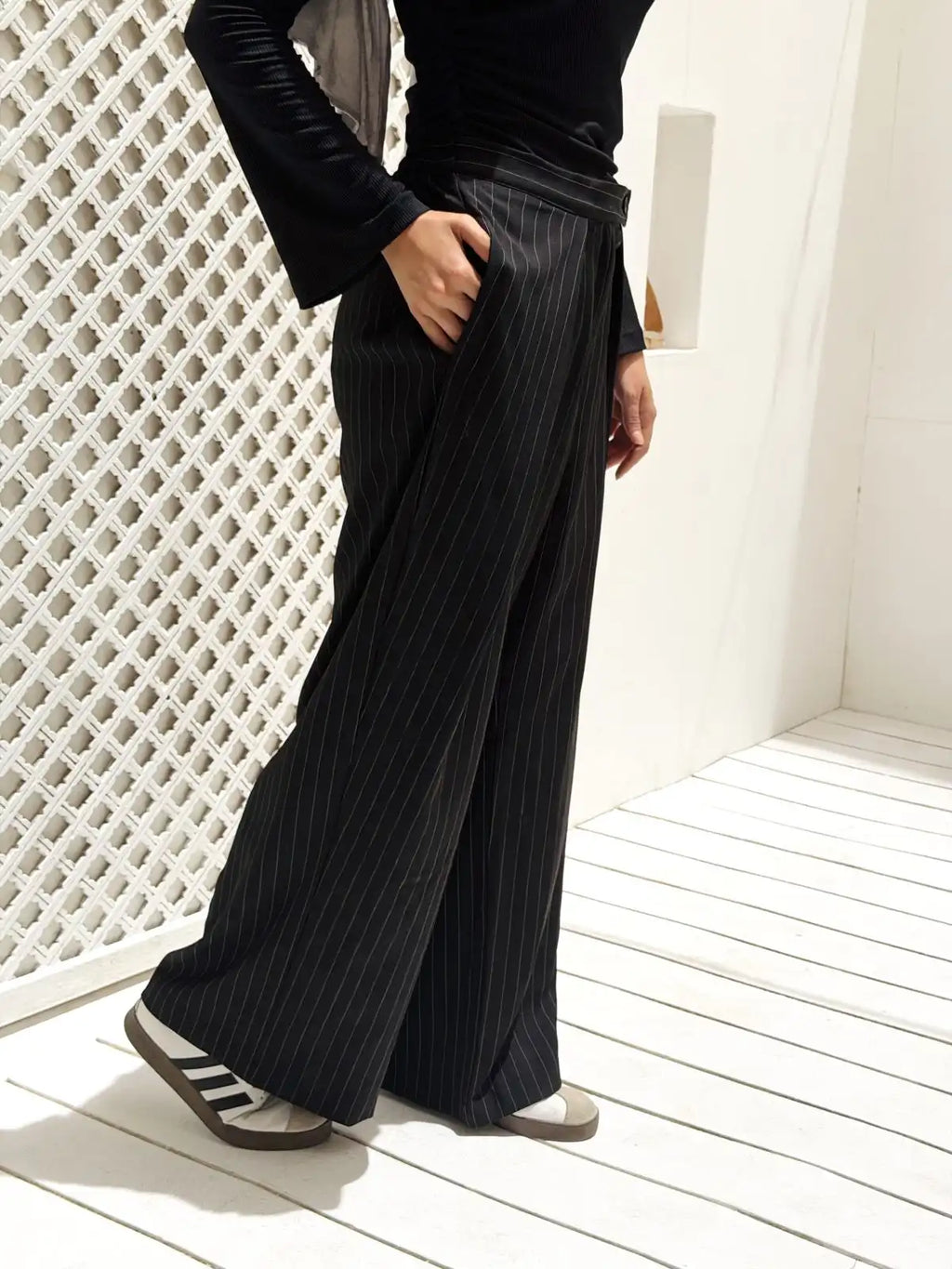 Wide Pleat Striped Pants
