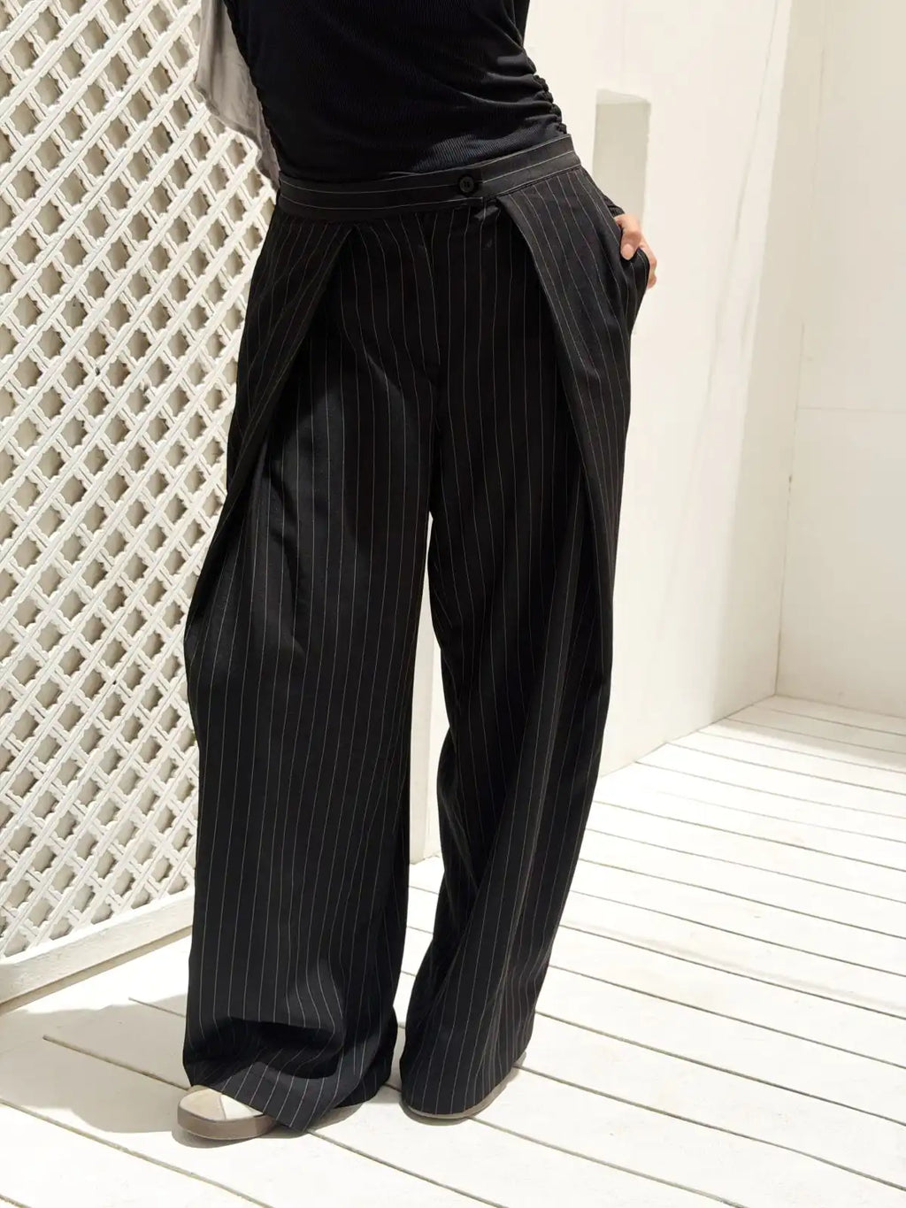 Wide Pleat Striped Pants