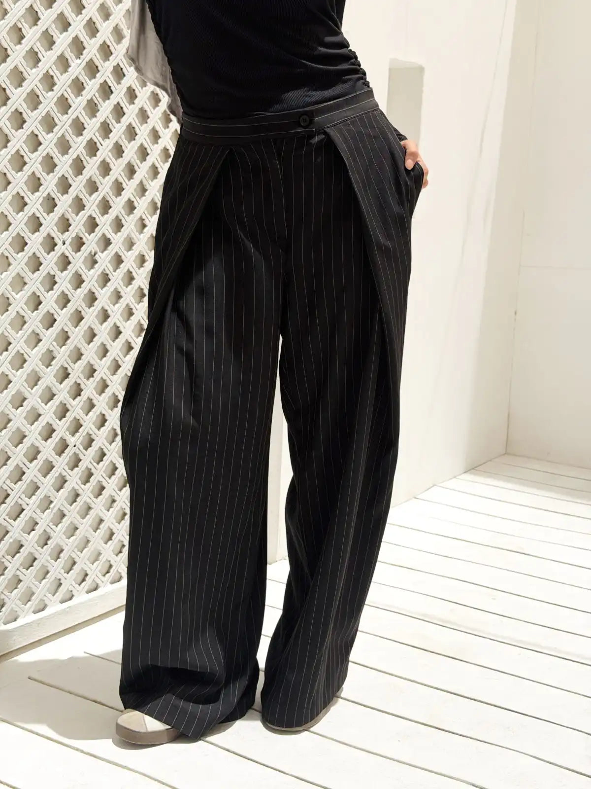 Wide Pleat Striped Pants
