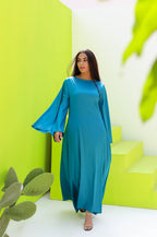 Farida Satin Dress With Flared Sleeves