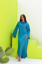 Farida Satin Dress With Flared Sleeves