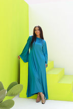 Farida Satin Dress With Flared Sleeves
