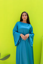 Farida Satin Dress With Flared Sleeves