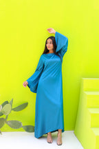 Farida Satin Dress With Flared Sleeves