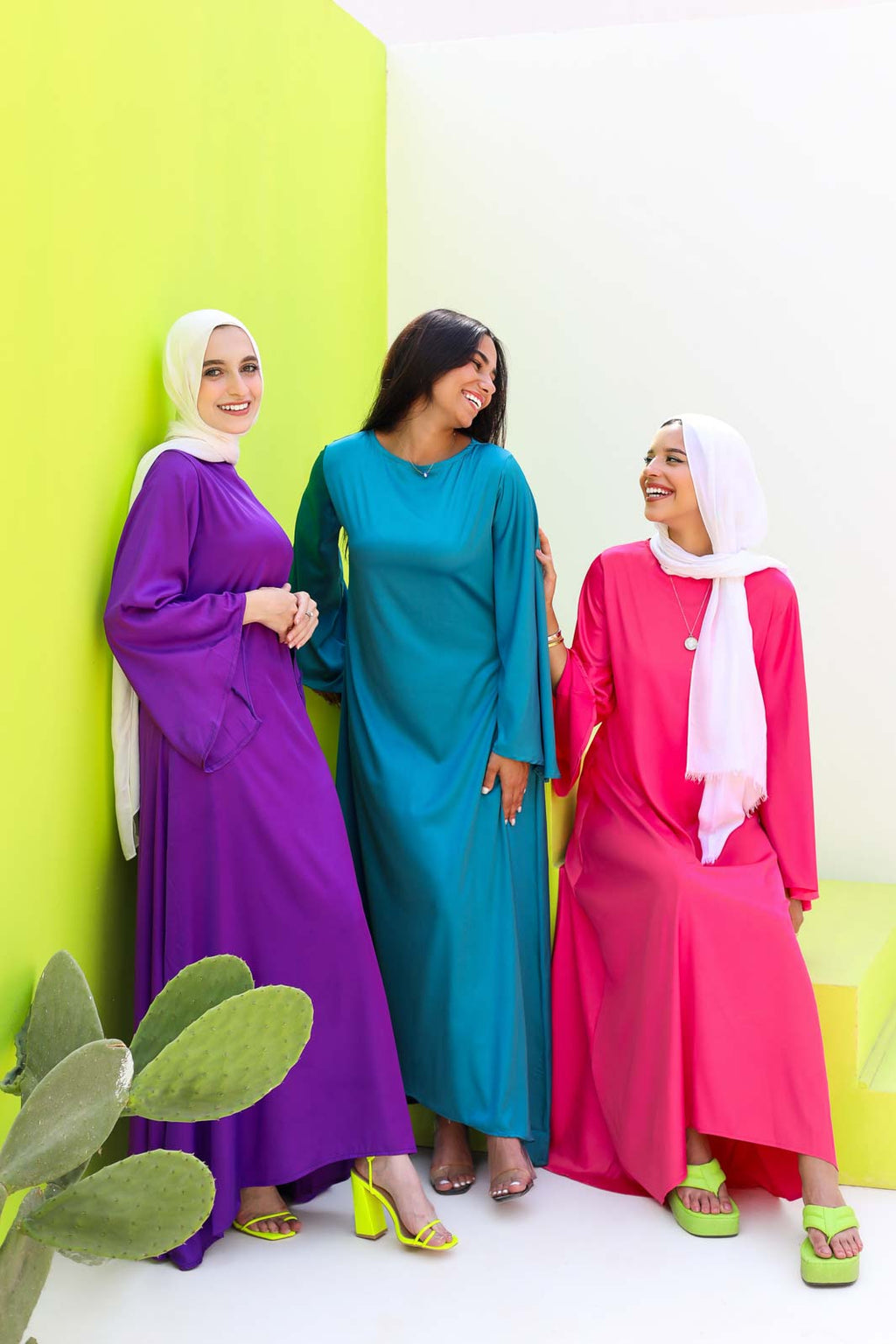 Farida Satin Dress With Flared Sleeves