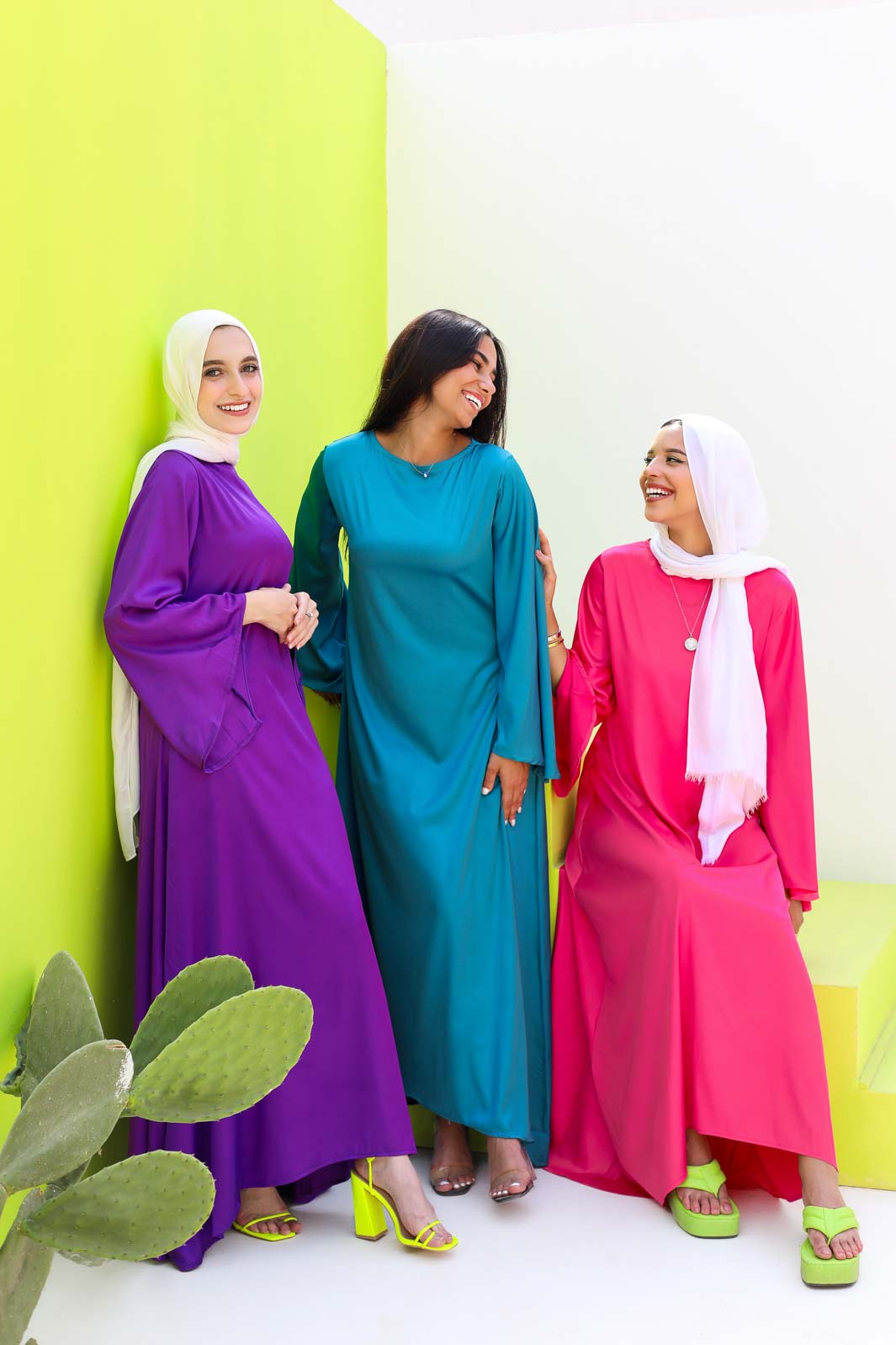 Farida Satin Dress With Flared Sleeves