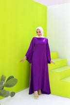 Farida Satin Dress With Flared Sleeves