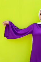 Farida Satin Dress With Flared Sleeves