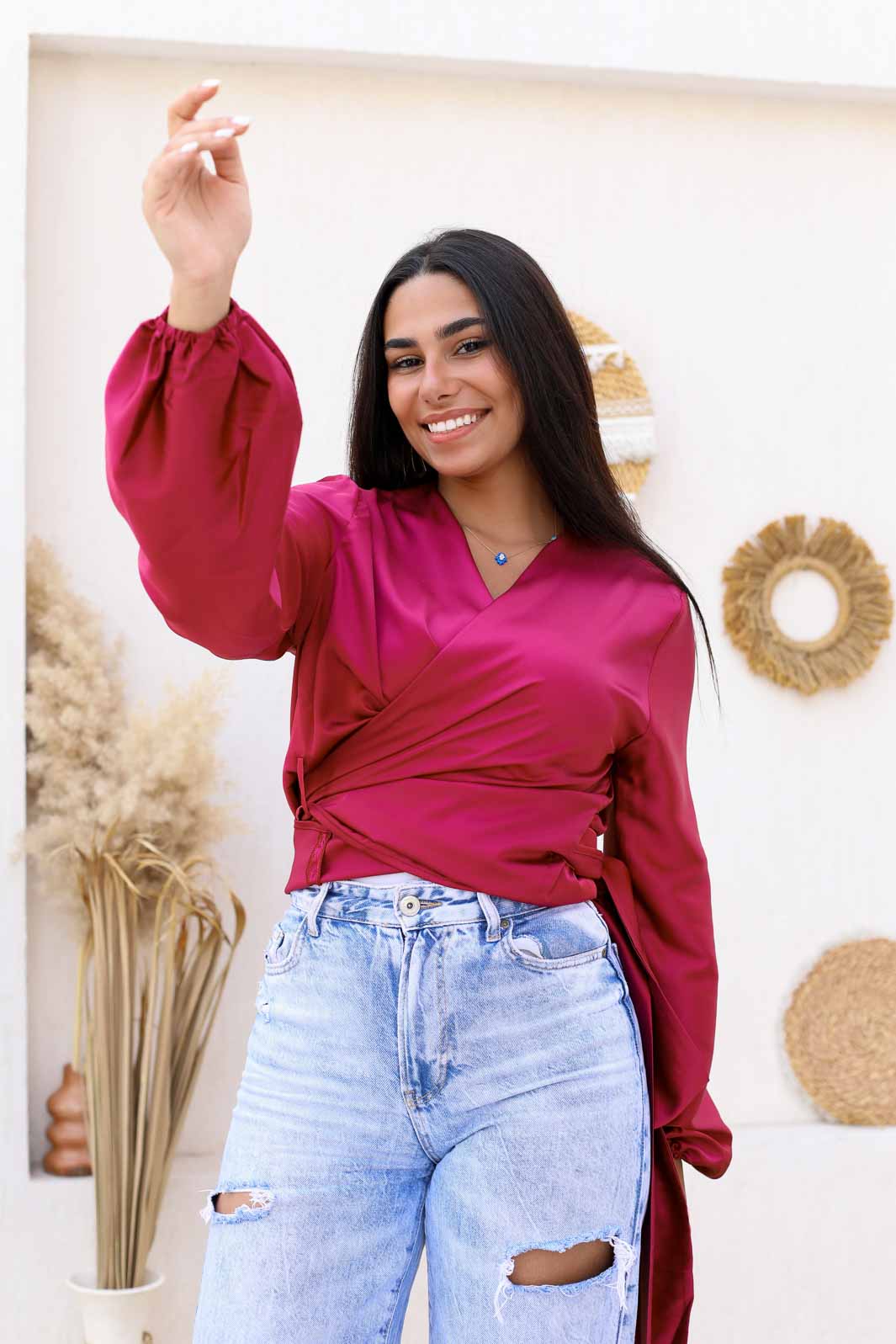 Asia Criss-Cross Blouse With Puffed Sleeves