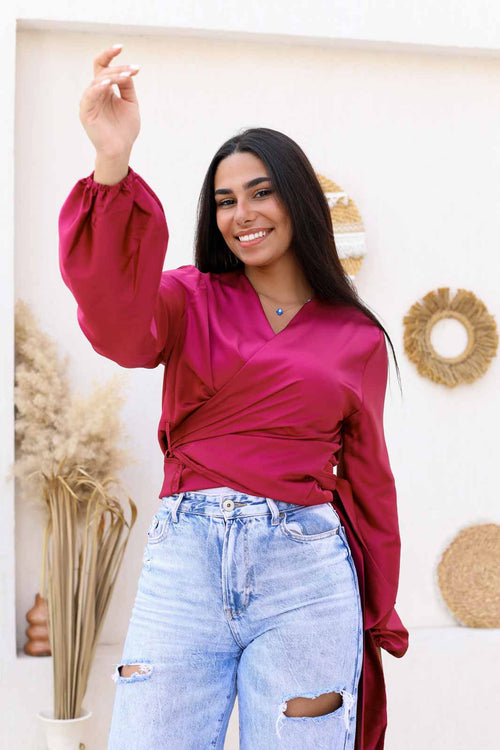 Asia Criss-Cross Blouse With Puffed Sleeves