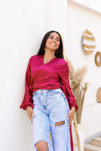 Asia Criss-Cross Blouse With Puffed Sleeves