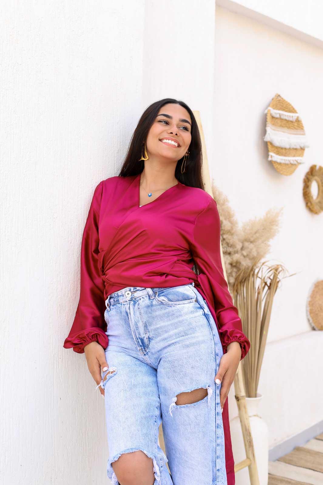 Asia Criss-Cross Blouse With Puffed Sleeves
