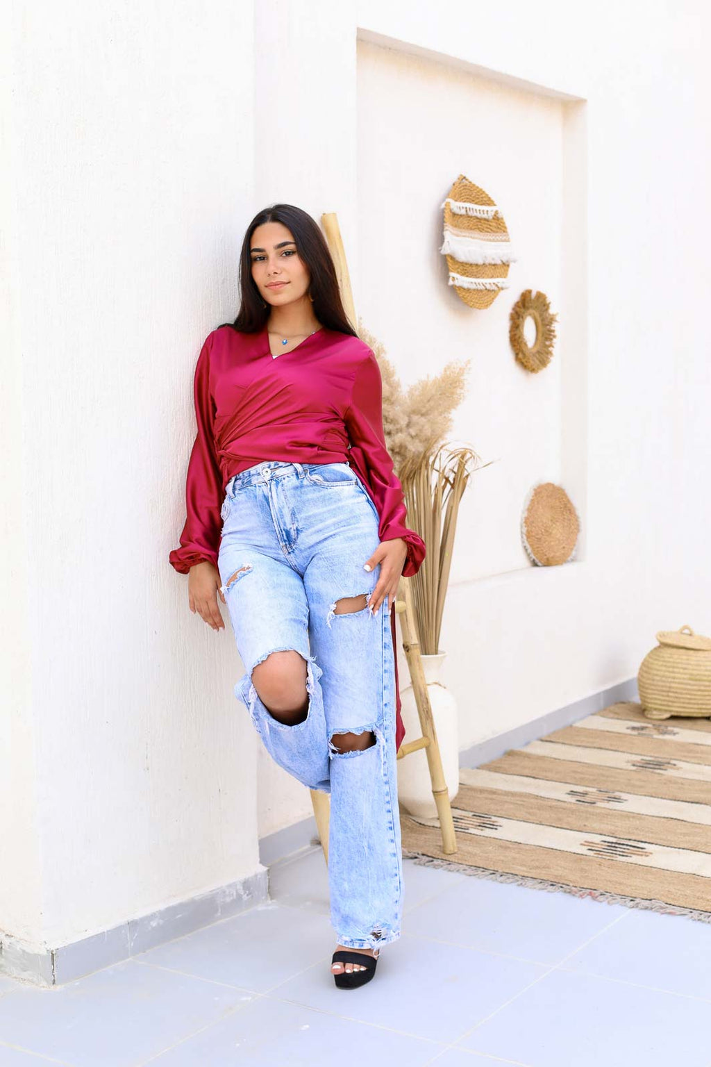 Asia Criss-Cross Blouse With Puffed Sleeves