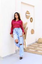 Asia Criss-Cross Blouse With Puffed Sleeves
