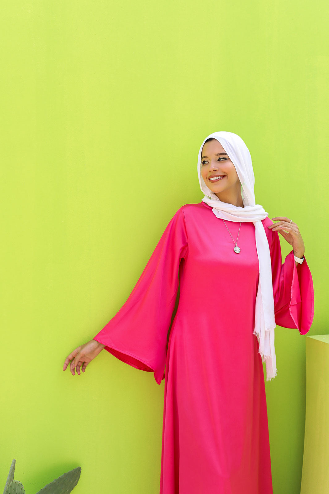Farida Satin Dress With Flared Sleeves