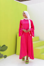 Farida Satin Dress With Flared Sleeves
