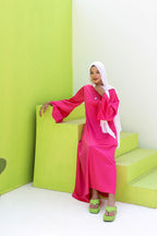 Farida Satin Dress With Flared Sleeves