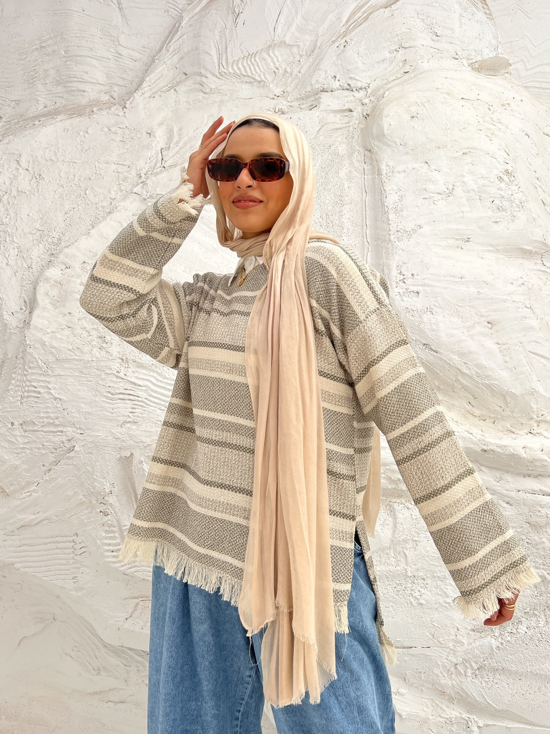Sripped Fringes Pullover