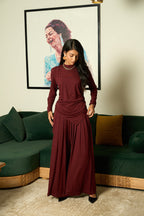 Draped Cotton Set - Burgundy