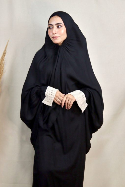 Black Cotton Viscose Khimar and Skirt Set