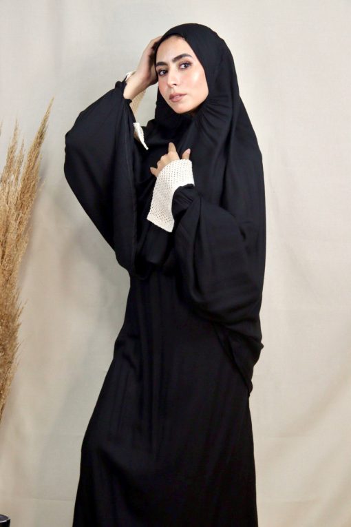 Black Cotton Viscose Khimar and Skirt Set