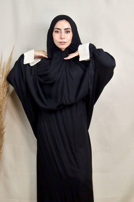 Black Cotton Viscose Khimar and Skirt Set