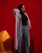 Chiffon Dotted Side Slits Cardigan in Lilac