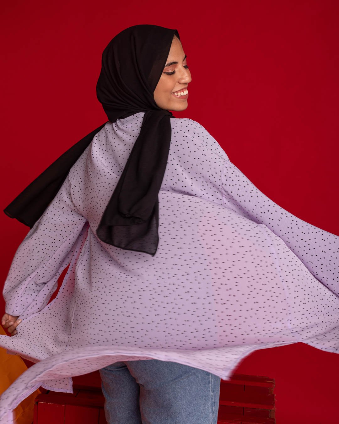 Chiffon Dotted Side Slits Cardigan in Lilac