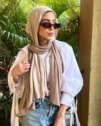 LIGHT BEIGE STRIPES X PLAIN BEIGE COTTON LYCRA