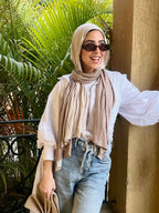 LIGHT BEIGE STRIPES X PLAIN BEIGE COTTON LYCRA