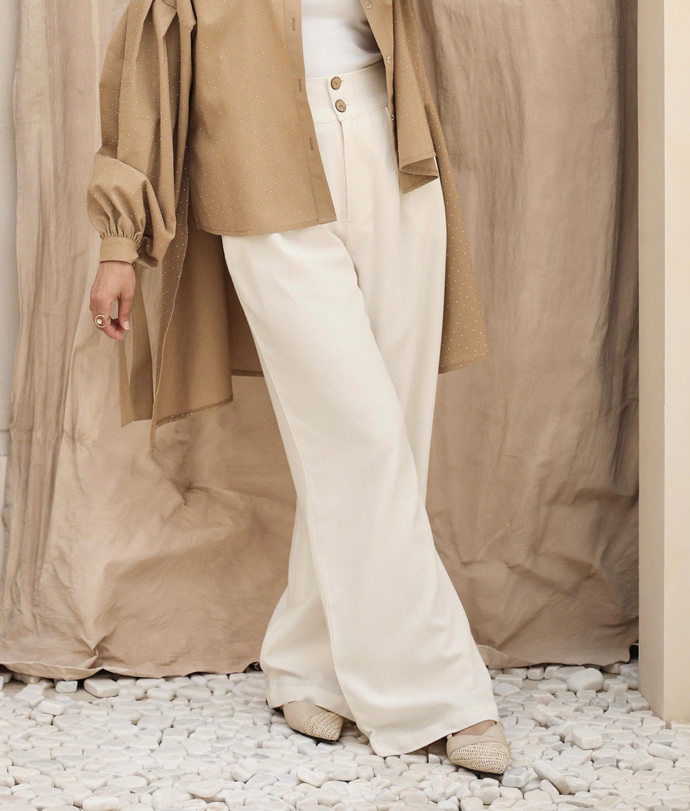 Wide Linen Pants - Off White