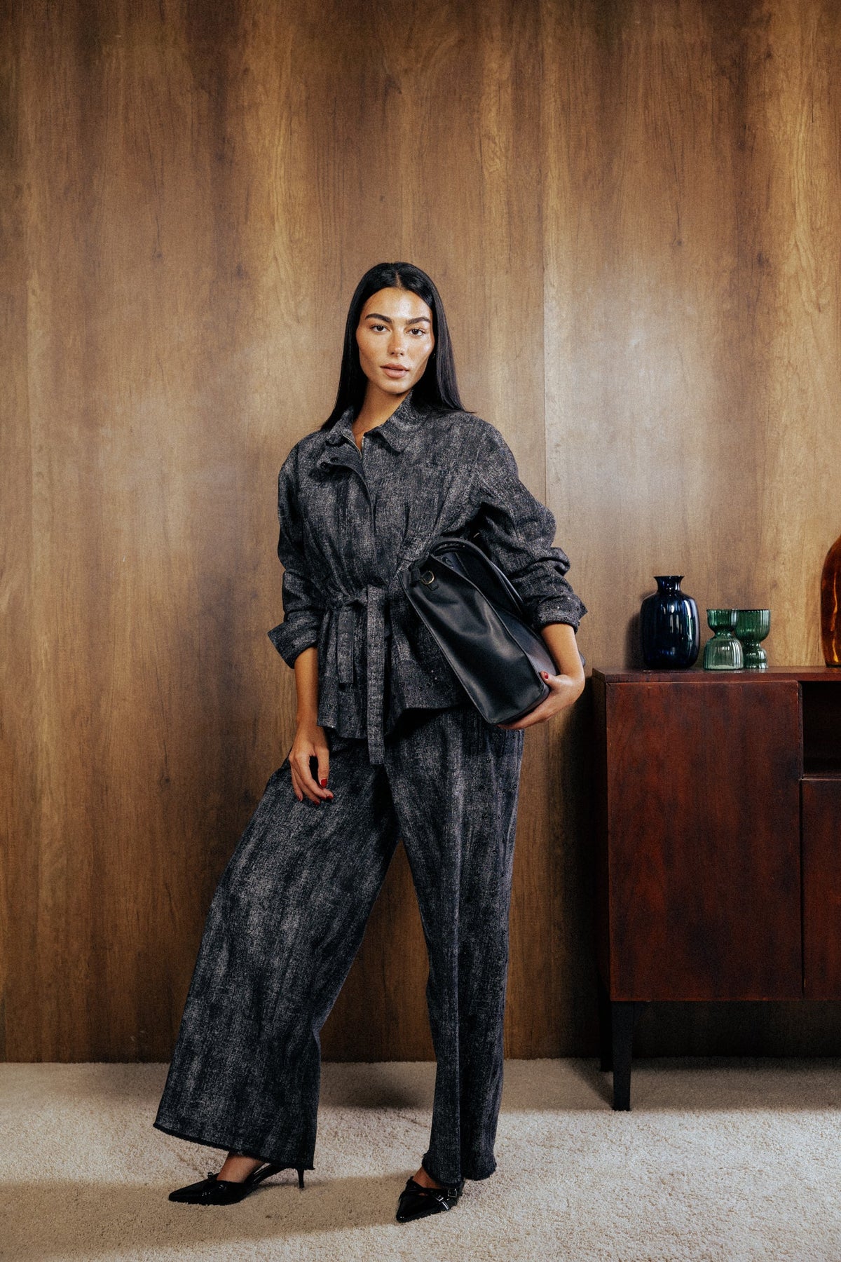 Washed Black Denim Set