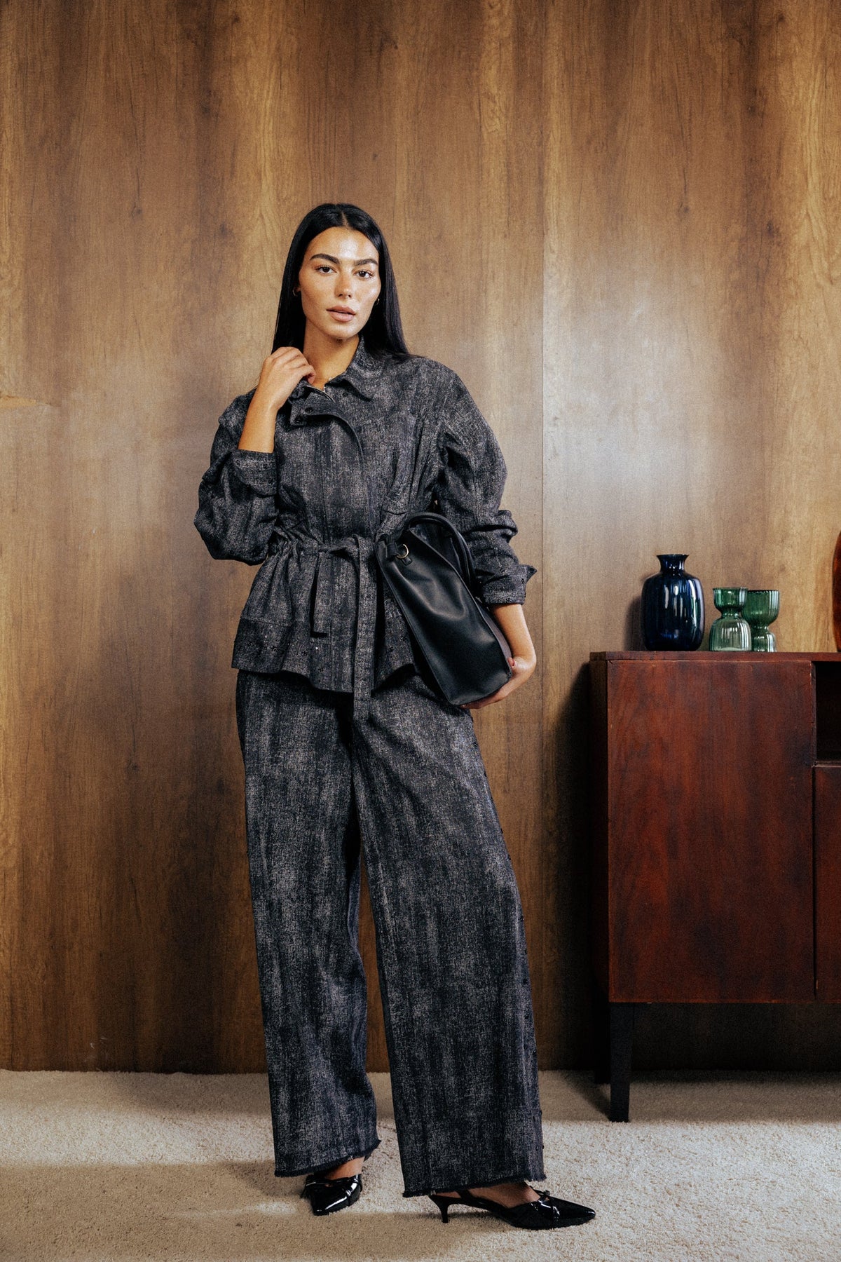 Washed Black Denim Set