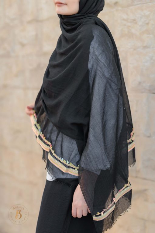 Black soft cotton scarf with a colorful trim