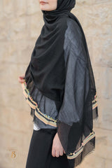 Black soft cotton scarf with a colorful trim