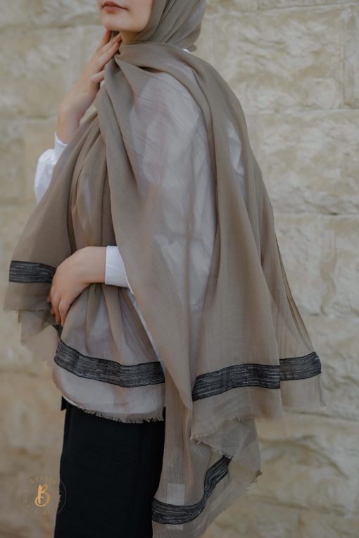 Coffe soft cotton scarf with black Indian trim