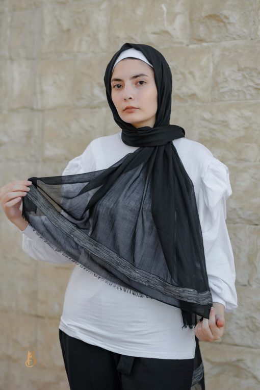 Black soft cotton scarf with black Indian trim