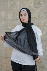 Black soft cotton scarf with black Indian trim