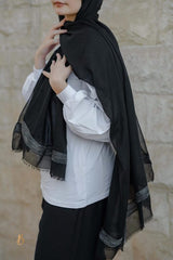Black soft cotton scarf with black Indian trim