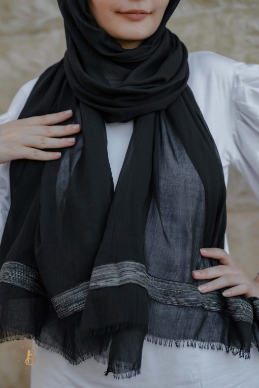Black soft cotton scarf with black Indian trim