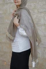 Coffee soft cotton scarf with golden trim